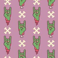 Zombie rocker hand and crossed bones pattern vector