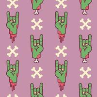 Zombie rocker hand and crossed bones pattern vector