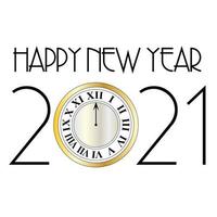 Happy new year 2021 design with gold clock vector