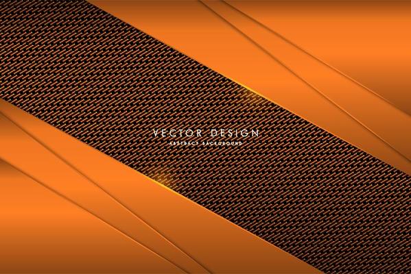 Metallic orange layered corners over carbon fiber texture