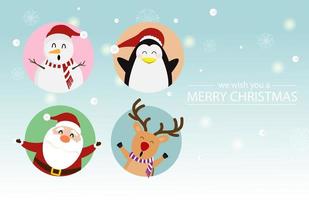 Christmas design with Santa Claus with, reindeer, penguin, snowman vector