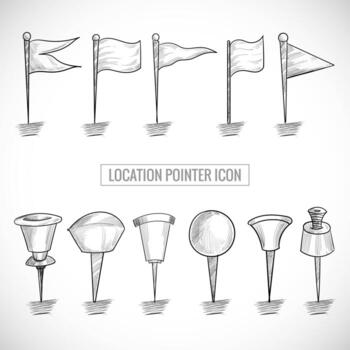 Hand drawn location pointer sketch set vector