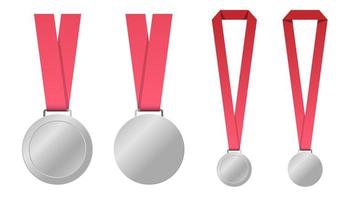 Set of blank medals with red ribbons vector