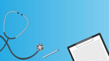 Realistic stethoscope and clipboard isolated on blue vector