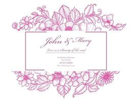 Beautiful decorative pink flowers and frame wedding card vector