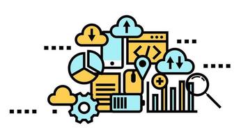 Computación en la nube, concepto de icono plano de almacenamiento de datos vector