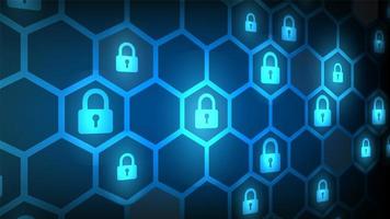 Cyber security angled lock and hexagon pattern design vector