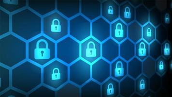 Cyber security angled lock and hexagon pattern design vector