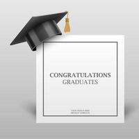 Graduation cap on congratulations paper corner vector