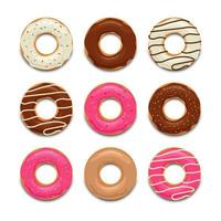 Top view set of colorful tasty donuts vector