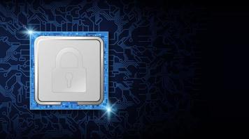 Cyber security lock on CPU chip electronic design vector