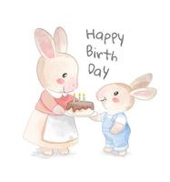 Happy Birthday Design with Mother and Son Rabbit Family vector