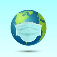 Medical mask on planet earth  vector