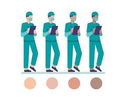 Masked Male Nurse Characters Writing On Clipboard vector