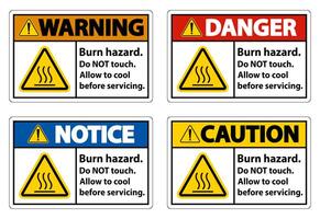 Burn hazard horizontal sign set vector