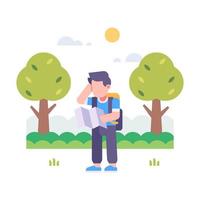 Person Holding Map Getting Lost in Nature vector