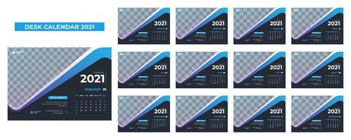 Blue and gray desk calendar for 2021 vector