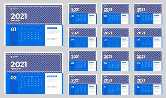 Blue and white corporate desk calendar for 2021 vector