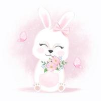 Rabbit with butterflies holding flowers vector