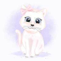 Cat with pink bow in watercolor style vector