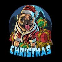 Pug dog wearing Santa Claus hat  vector