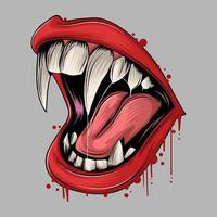 Vampire mouth with sharp fangs vector
