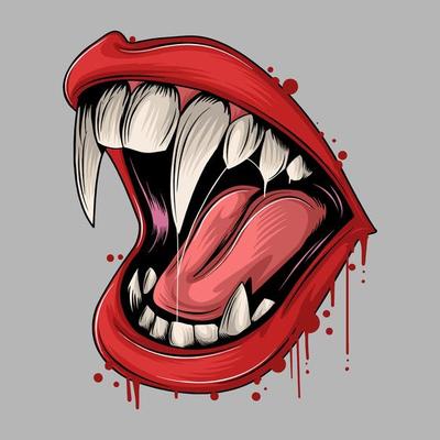 Vampire mouth with sharp fangs