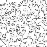 Continuous line drawing abstract face seamless pattern vector