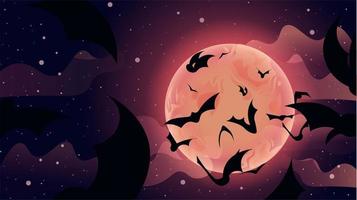 Bats Flying Up to Sky Moon Scene vector