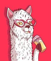 White Llama with Heart Shaped Sunglasses Drinking Lemonade vector