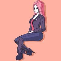 Anime Girl with Pink Hair Wearing Bohemian Country Outfit vector