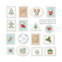 Christmas postal stamps set vector