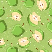 Green whole apples and slices pattern vector