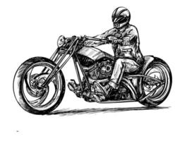 Drawing of the Motorcycle Rider Isolated Hand Drawn