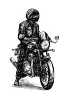 Drawing of the Motorcycle Rider Isolated Hand Drawn vector
