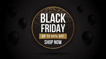 Black Friday sale banner with balloons and confetti vector