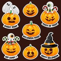 colección de pegatinas de halloween de jack o 'lantern vector