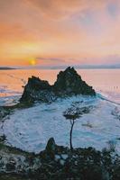 Snow covered mountains near Baikal Lake photo