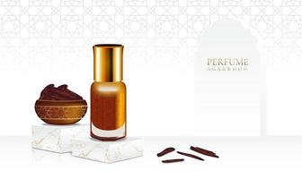 Perfume agarwood on marble stand with isolate bottle  vector