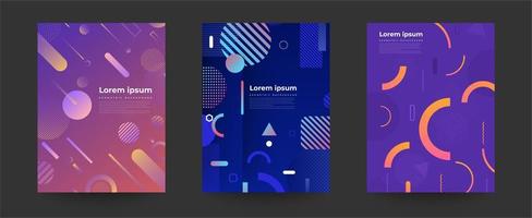 Set of cover designs with geometric background vector