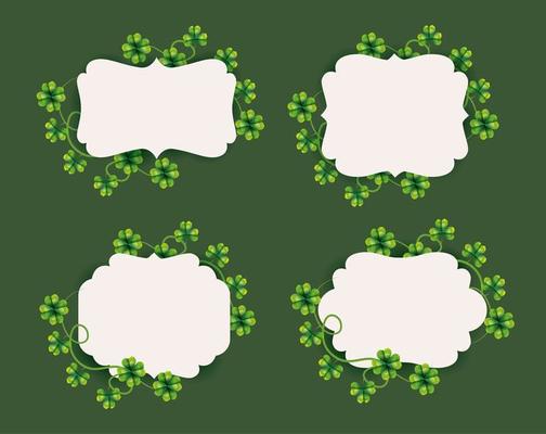 Labels with clovers icon set