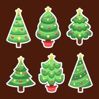 linda colección de pegatinas de árbol de navidad vector