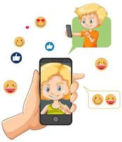 Kids in a video call via smarthphone vector