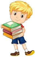 Boy holding a stack of books vector