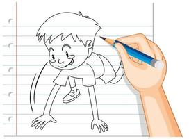 Doodle de un niño preparándose para correr vector