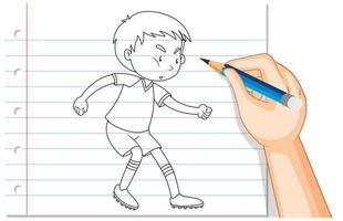 doodle de un niño jugando al fútbol vector