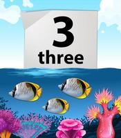 Number three and three fish underwater vector