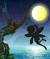 Fairy silhouette with a full moon background vector
