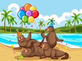 Seals partying outdoors vector