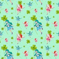 Fairies and clovers seamless pattern background vector